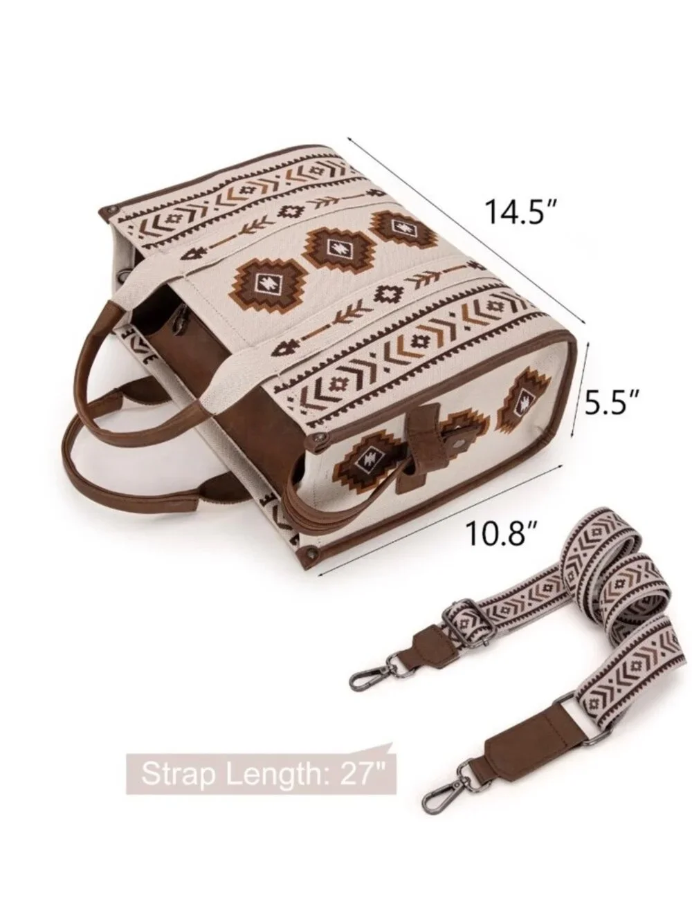 Montana West Aztec Retro Arrows Dual Sided Print Large Tote/Crossbody Beige